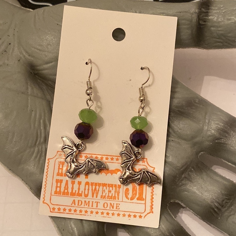 Halloween beaded earrings with charm - Handmade